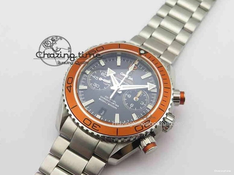 0320 Sophisticated Planet Ocean Master Chronometer Chrono SS OM 1:1 Best Edition Orange On SS Bracelet A 8156